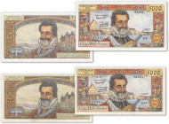 France - Banque de France
Lot de 2 billets du 5000 francs Henri IV

1957 - E.3/61201

1958 - Q.44/93334

Fayette F49 - Pick 135

TTB - XF