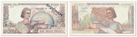 France - Banque de France
Spécimen filigrané du 10.000 Francs

ND (1945) - 0.0/000

"SPECIMEN N°0157" imprimé en noir au recto et "SPECIMEN" perf...