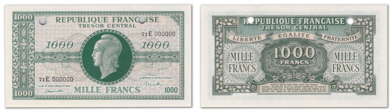 France - Trésor
Spécimen du 1000 Francs

1945 - 71E 000000

2 Perforations....