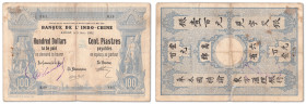 Indochine - Banque de l'Indochine
100 Dollars / 100 Piastres Saïgon

9 Mars 1903 - K10/301

Seulement 25.000 billets imprimés 

Traces d'usure,...