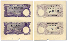 Indochine - Banque de l'Indochine
Planche de deux épreuves non filigranées du 5 piastres violet - Saïgon

0 février 9210 (1920)

Deux perforation...
