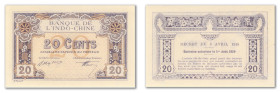 Indochine - Banque de l'Indochine
Épreuve du 20 cents non émis décret du 3 avril 1918

1er août 1919 - Sans alphabet - Sans numérotation

Le bill...