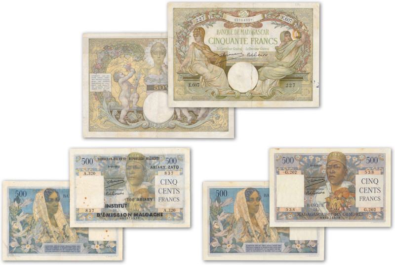 Madagascar - Banque de Madagascar
Lot de 3 billets

500 francs - 30 juin 1950...