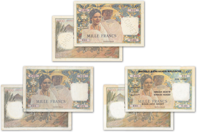 Madagascar - Banque de Madagascar
Lot de 3 billets de 1000 francs

Spécimen d...