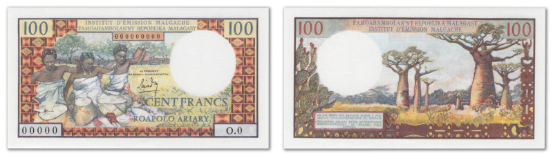 Madagascar - Institut d'Emission Malgache
Epreuve non filigranée du 100 Francs ...