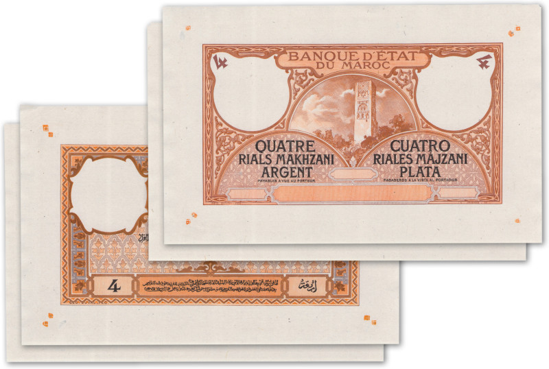 Maroc - Banque d'Etat du Maroc
Paire d'épreuves unifaces non filigranées du 4 r...