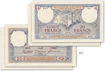 Maroc - Banque d'Etat du Maroc
Paire d'épreuves unifaces non filigranées du 20 francs

ND (1920) - O.0/000 - Signatures "A"

D'une insigne rareté...