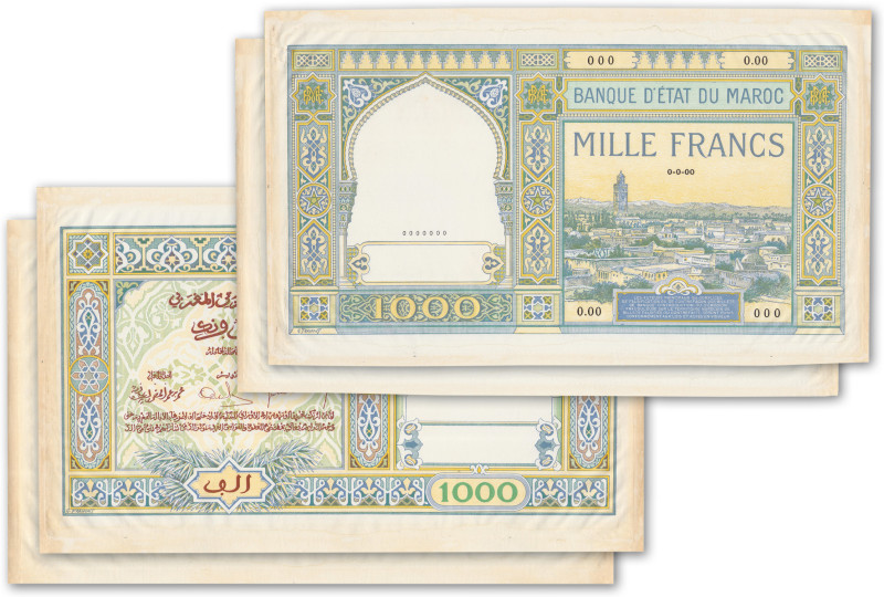 Maroc - Banque d'Etat du Maroc
Paire d'épreuves unifaces non filigranées du 100...