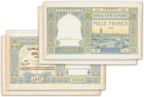 Maroc - Banque d'Etat du Maroc
Paire d'épreuves unifaces non filigranées du 1000 francs

ND (1929) - O.00/000 - Signatures "B" - El Mokri - Desoubr...