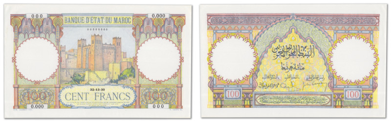 Maroc - Banque d'Etat du Maroc
Épreuve non filigranée du 100 francs

ND (1928...