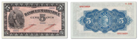 Martinique - Banque de la Martinique
Spécimen du 5 francs type US

ND (1942) - 0000/0000 - Sans signatures

"SPECIMEN" imprimé deux fois en rouge...