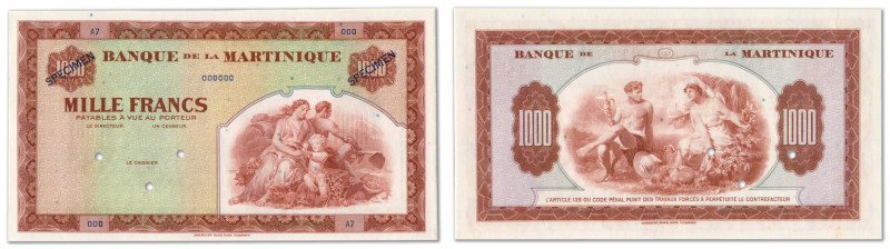 Martinique - Banque de la Martinique
Spécimen du 1000 francs (rouge)

ND (194...