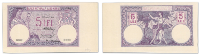 Roumanie - Banque Nationale
Épreuve non filigranée du 5 lei

26 janvier 1917 ...