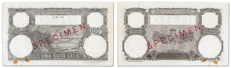 Roumanie - Banque Nationale
Spécimen filigrané du 100 lei

13 mai 1930 - Sans...