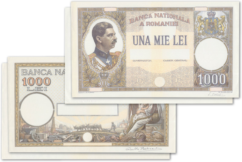 Roumanie - Banque Nationale
Paire d'épreuves unifaces non filigranées du 1000 l...