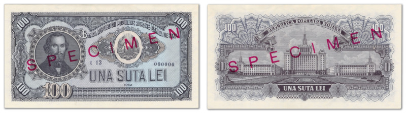 Roumanie - Banque de la République Populaire
Spécimen du 100 lei (bleu)

1952...