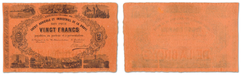 Suisse - La Broye
20 francs filigrané du Crédit Agricole et Industriel de la Br...