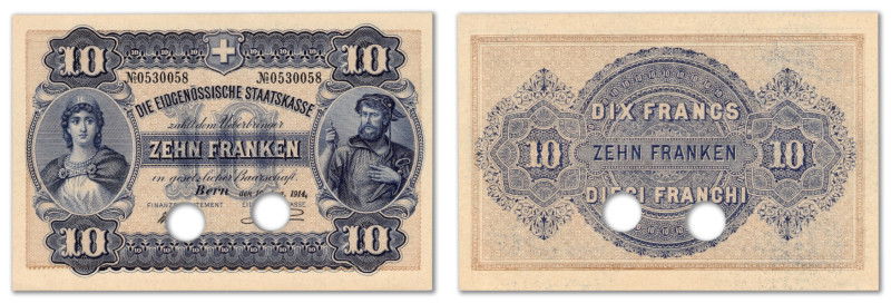 Suisse - Caisse Fédérale
Spécimen sur billet coursable du 10 francs Eidgenössis...