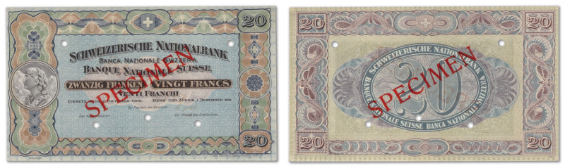 Suisse - Banque Nationale Suisse
Spécimen du 20 francs

1er décembre 1911 - S...