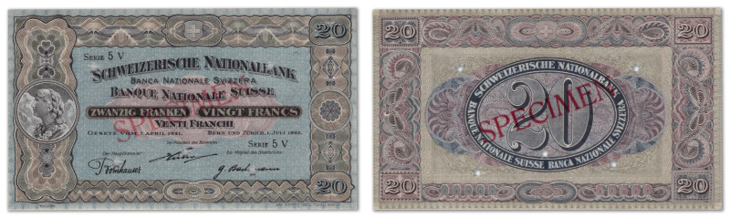 Suisse - Banque Nationale Suisse
Spécimen du 20 francs

1er juillet 1922 - Sé...