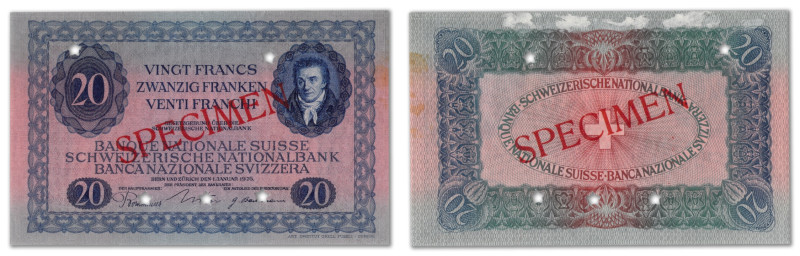 Suisse - Banque Nationale Suisse
Spécimen non filigrané du 20 francs billet de ...