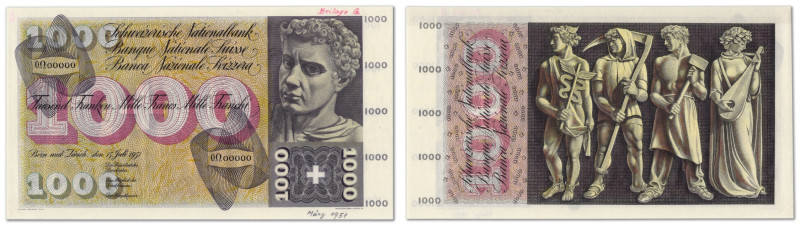 Suisse - Banque Nationale Suisse
Spécimen du 1000 Francs 

15 juillet 1951 - ...