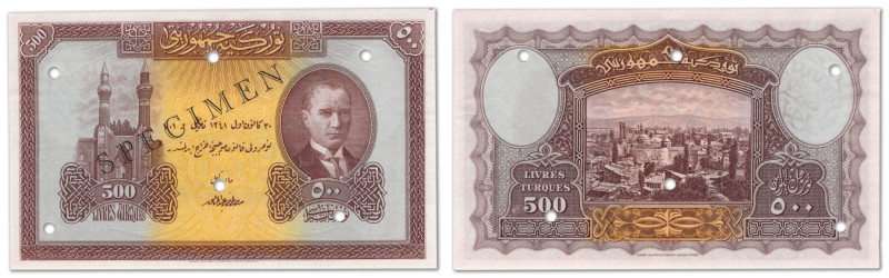 Turquie - Ministère des finances
Spécimen filigrané du 500 livres

ND (1926 /...