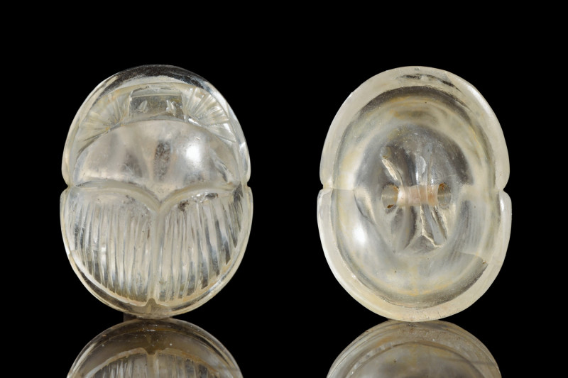 AN EGYPTIAN ROCK CRYSTAL SCARAB

 Late Period, Ca. 6640-332 BC
 A naturalisti...