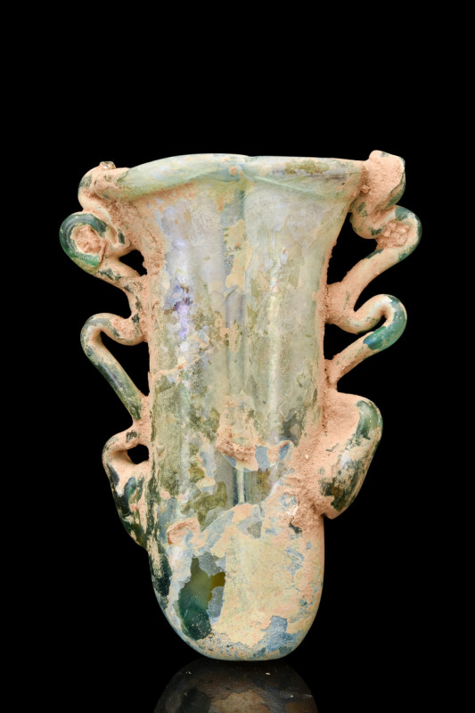 ROMAN GLASS DOUBLE BALSAMARIUM

 Ca. 100-200 AD
 A double balsamarium with tw...