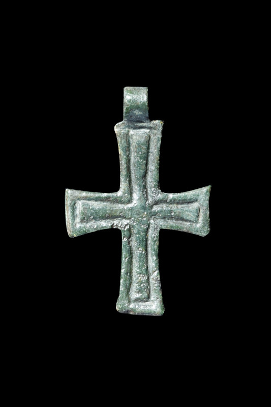 CRUSADERS PERIOD BRONZE CROSS PENDANT

 Ca. 1000-1500 AD
 A bronze cross pend...