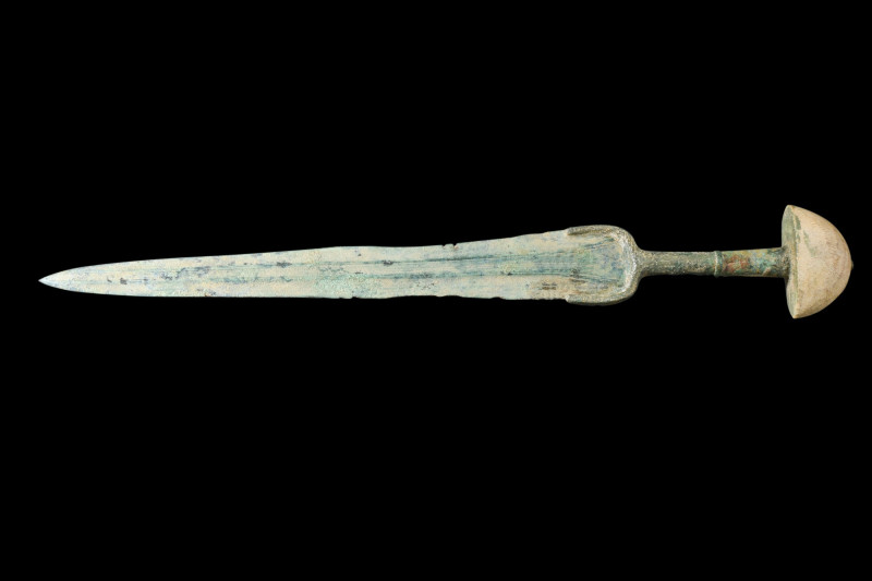 ANCIENT BRONZE SWORD WITH STONE POMMEL

 Western Asiatic/Aegan, ca. 1200-700 B...