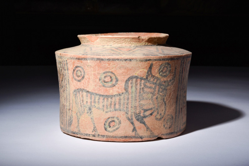 INDUS VALLEY TERRACOTTA CYLINDRICAL VESSEL WITH ANIMALS

 Ca. 3000-2500 BC
 A...