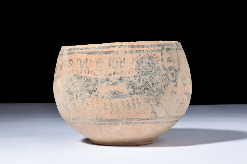 INDUS VALLEY TERRACOTTA BOWL WITH ZEBU BULL

 Ca. 3000-2500 BC
 A terracotta ...