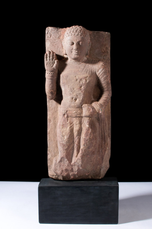 INDIAN BUDDHA RED SANDSTONE RELIEF

 Ca. 100-200 AD
 A rectangular red sandst...