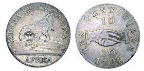 Sierra-Leone silver 10 cents 1791. NGC XF det. Lion facing. Key date.