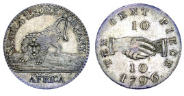 Sierra-Leone silver 10 cents 1796. NGC AU58. Lion facing. Rare.