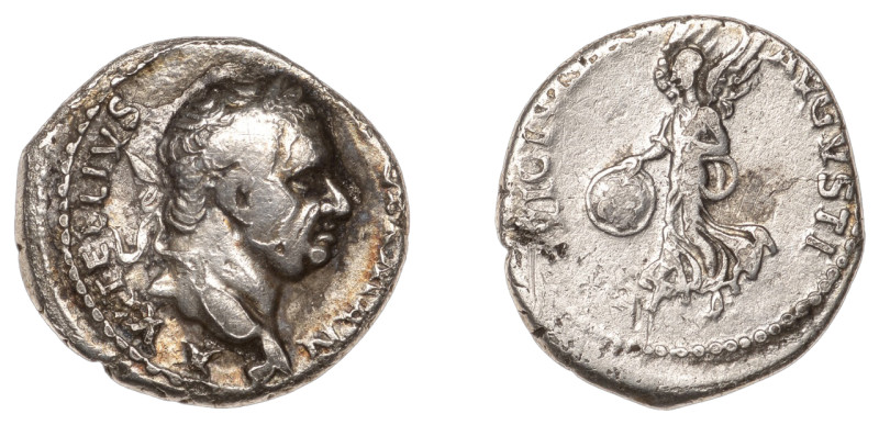 Roman Empire, Vitellius, Denarius, Lugdunum, 69 AD, laureate bust right with glo...