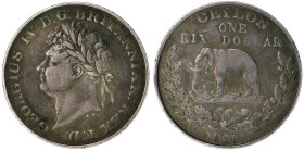 Ceylon under British rule, George III. Silver rixdollar 1821. Scarce.