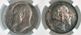 India, British. Edward VII, Rupee 1903-1910. Full brockage error. NGC AU50. Rare.