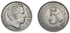 New Caledonia 5 francs 1882 NGC UNC. French-Australian Society.