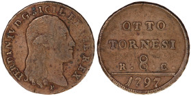 Italy, Naples. 8 tornesi 1797. XF for type. Scarce.