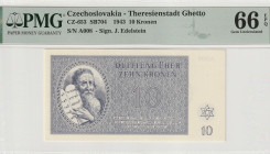 Czechoslovakia. Theresienstadt Ghetto 10 Kronen 1943 PMG Gem UNC 66 EPQ