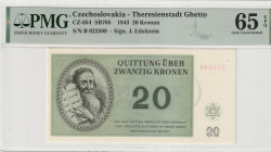 Czechoslovakia. Theresienstadt Ghetto 20 Kronen 1943 PMG Gem UNC 65 EPQ