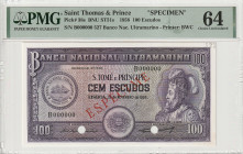 Saint Thomas & Prince 100 Escudos 1958 PMG Choise UNC 64 Specimen