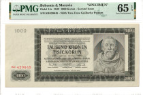 Bohemia & Moravia 1000 Korun 1942 PMG 65 EPQ Specimen