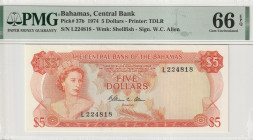 Bahamas 5 Dollars 1974 PMG Gem UNC 66 EPQ