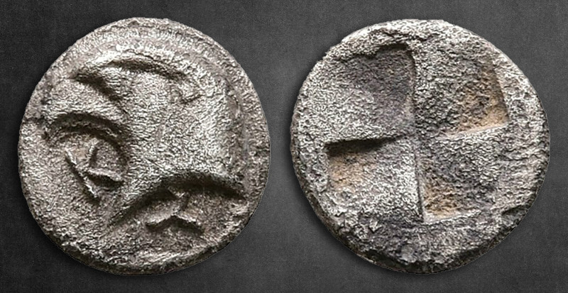 Aiolis. Kyme circa 450-400 BC. 
Hemiobol AR

8 mm, 0,50 g

Head of eagle le...