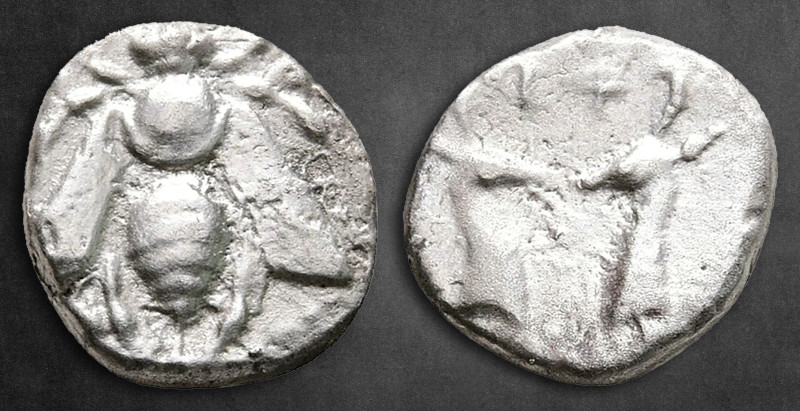 Ionia. Ephesos circa 390-325 BC. 
Diobol AR

9 mm, 0,81 g

[E - Φ], Bee / E...