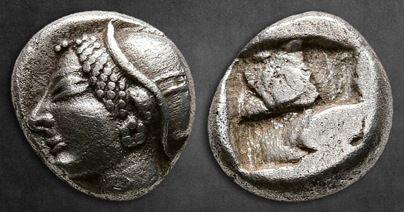 Ionia. Phokaia circa 521-478 BC. 
Diobol AR

10 mm, 1,29 g

Head of a nymph...