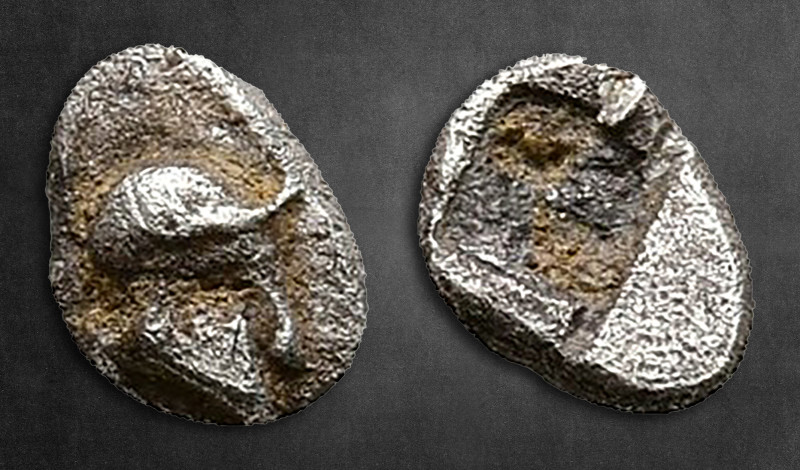 Ionia. Uncertain mint circa 600-550 BC. 
Tetartemorion AR

5 mm, 0,17 g

He...